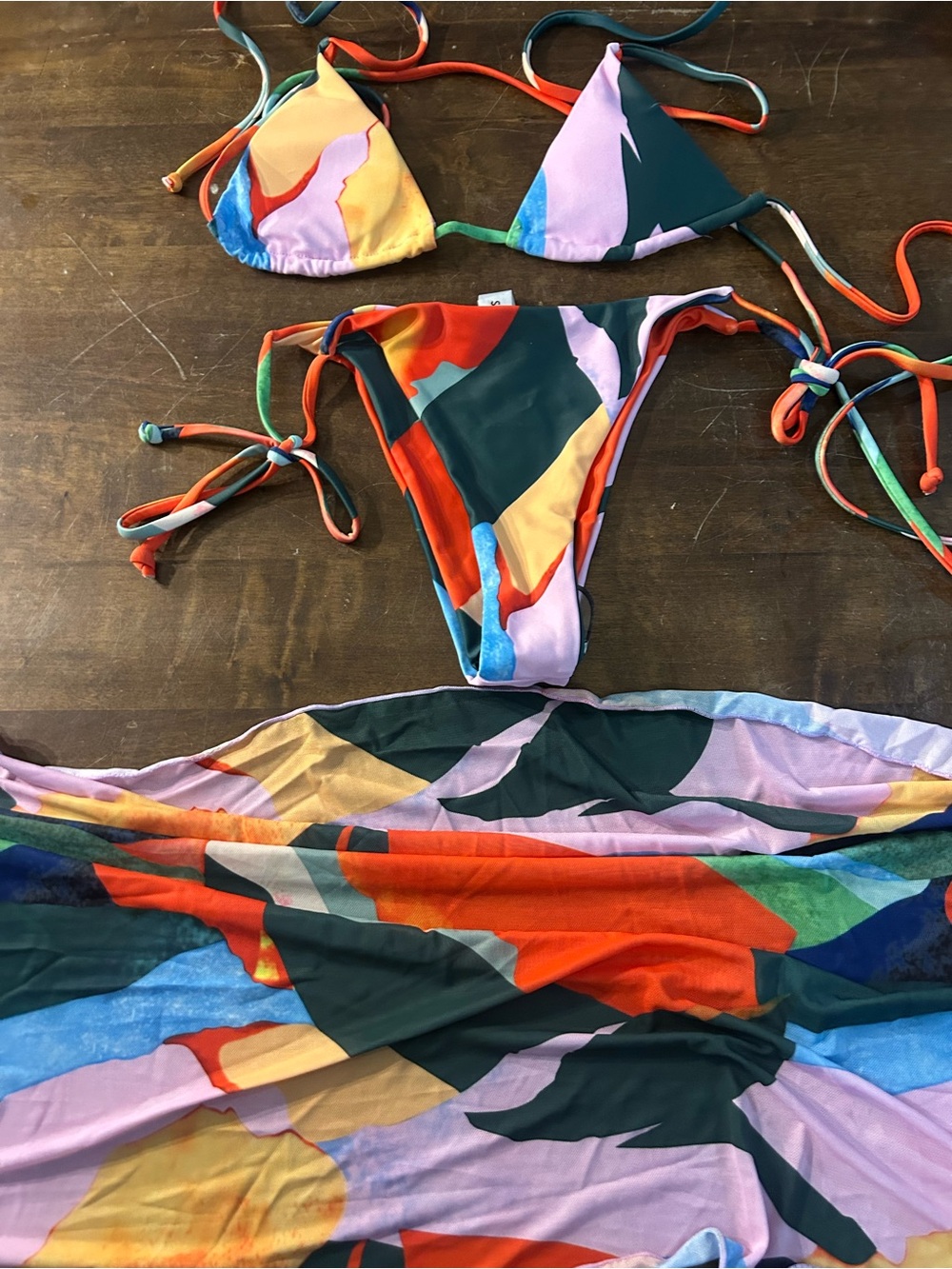 Kids Multicolor Abstract Print Tie-Side Bikini Set